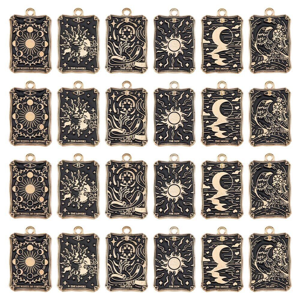 5814 24Pcs 6 Styles Tarot Charms Bulk Enamel Tarot Card Charms Alloy Tarot